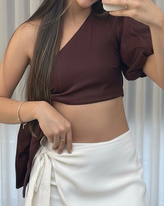 Cropped Ami Marrom Amarração Lateral
