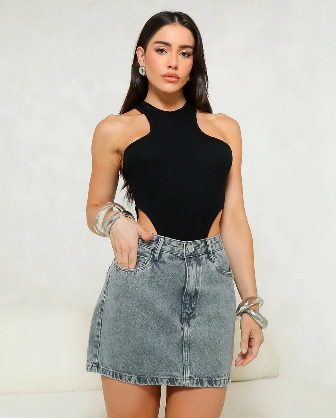 Mini Saia Jeans Cinza
