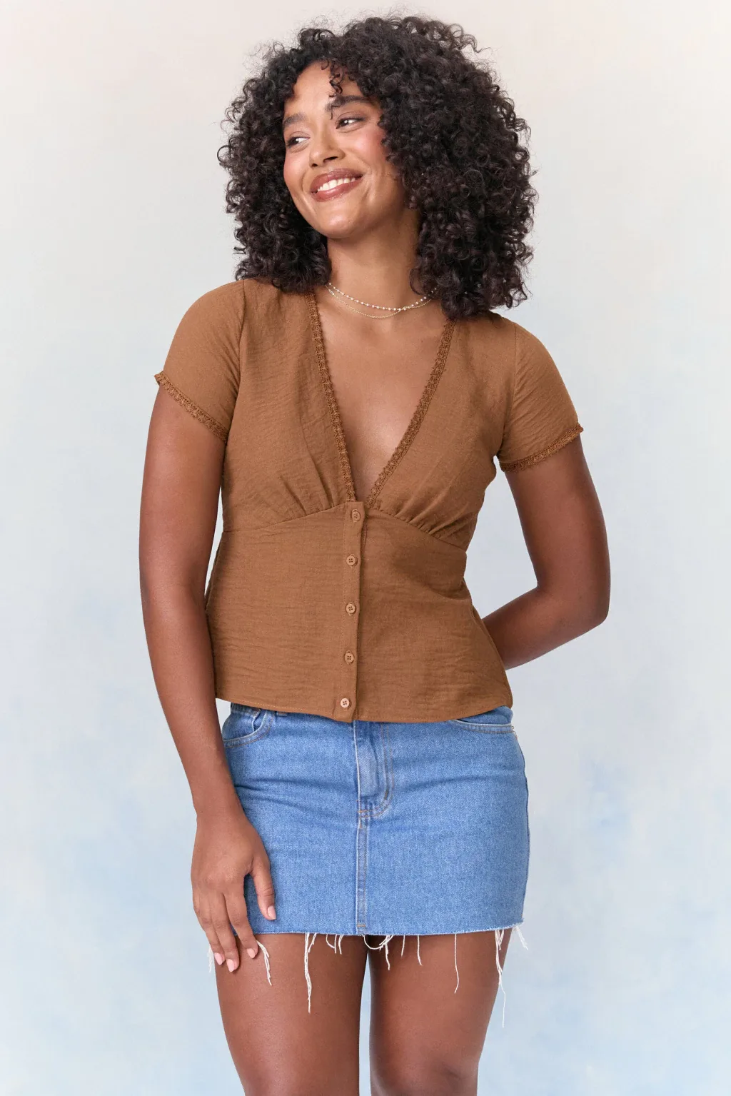 Blusa Fluida Crepe Bel Caramelo