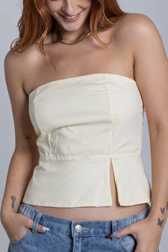 Blusa Fenda Tricoline Off White